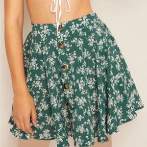 SHEIN Botanical Print Button Up Swing Skirt size M
